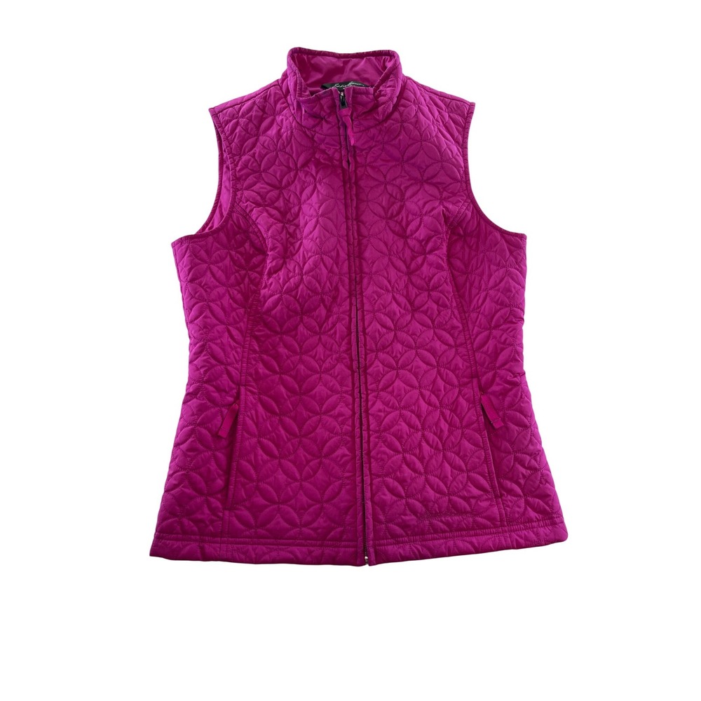 Eddie Bauer Magenta Pink Quilted Full Zip Vest Womens XS Neck Floral Pattern